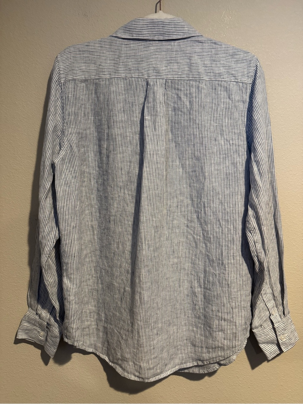 Quince 100% European Linen Long Sleeve Shirt Blue Pinstripe - Picture 6 of 8
